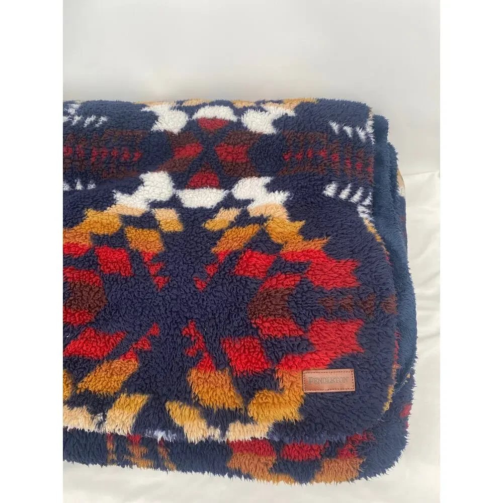 Pendleton Sherpa Fleece Blanket Legend Lake Dark Blue Cozy King Size
